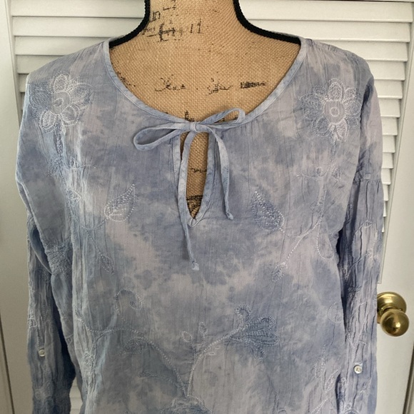 J. Jill Cotton Blouse with Embroidered detail. Blue. Large - Picture 5 of 14